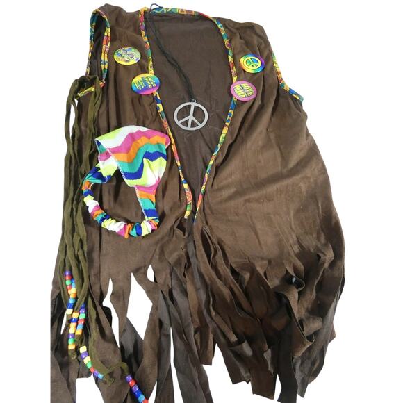 Hippie Adult Halloween Male Vest Necklace Headband Packaged Spirit - Picture 2 of 4